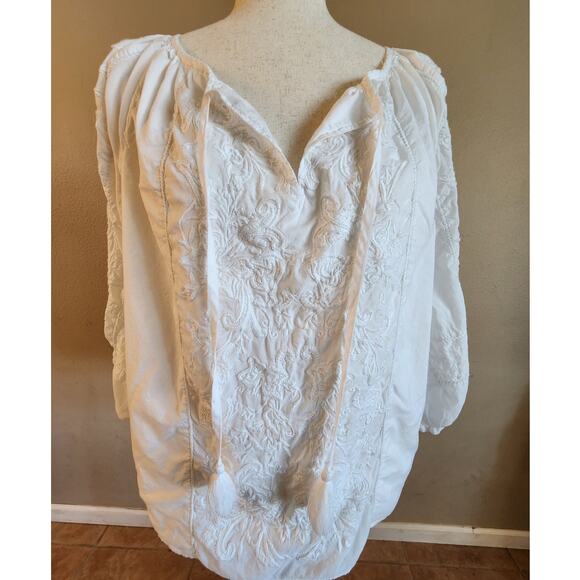 Lauren Ralph Lauren White Peasant Top Women's SZ Large Embroidery Boho - Picture 2 of 11